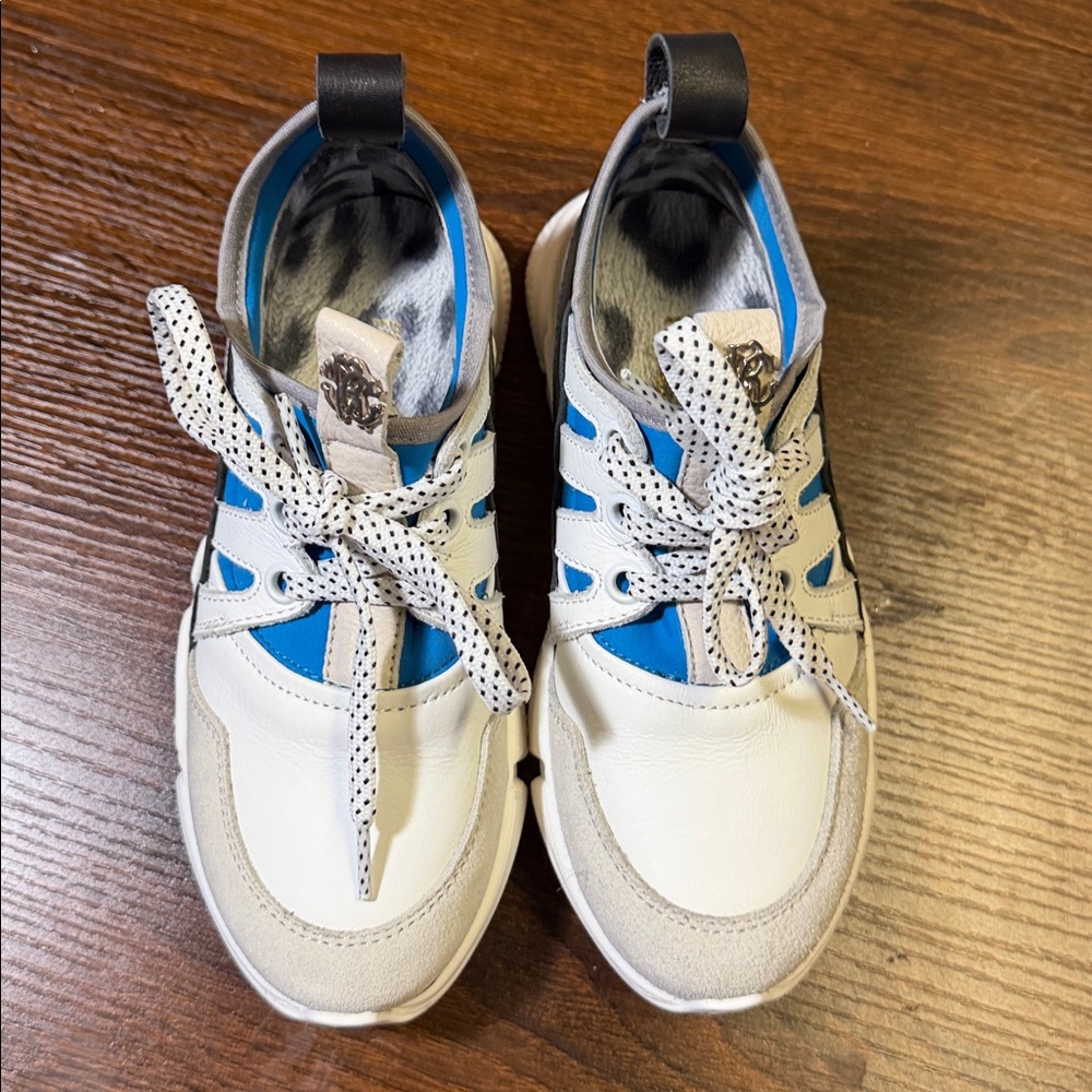 Roberto Cavalli Kids White Sneakers with Blue & Black Accents - Picture 4 of 11